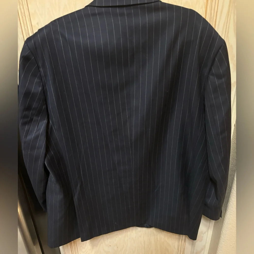Wool Blazer 2 Button‎ Dark Blue Striped Sz 50R San Tropez Uomo Super 140